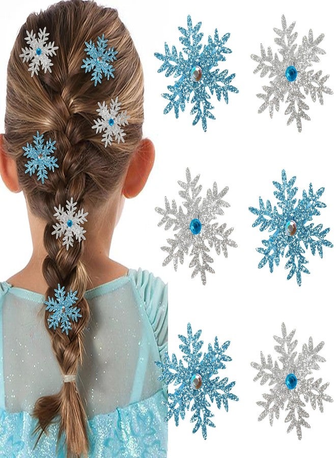 AIBFRID 6PCS Princess Snowflake Hair Clips Sparkling Blue Silver Christmas Hair Accessories for Women Girls, Festive Hairpins Xmas Snowflake Aligetor Clips for Parties Gifts Style 2 - Image 1